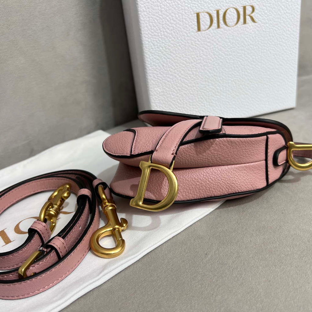 Dior S5685 Micro Saddle Bag With Strap Scarlet Pink Goatskin