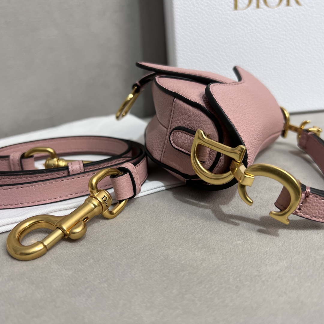 Dior S5685 Micro Saddle Bag With Strap Scarlet Pink Goatskin - Default Title - View 7
