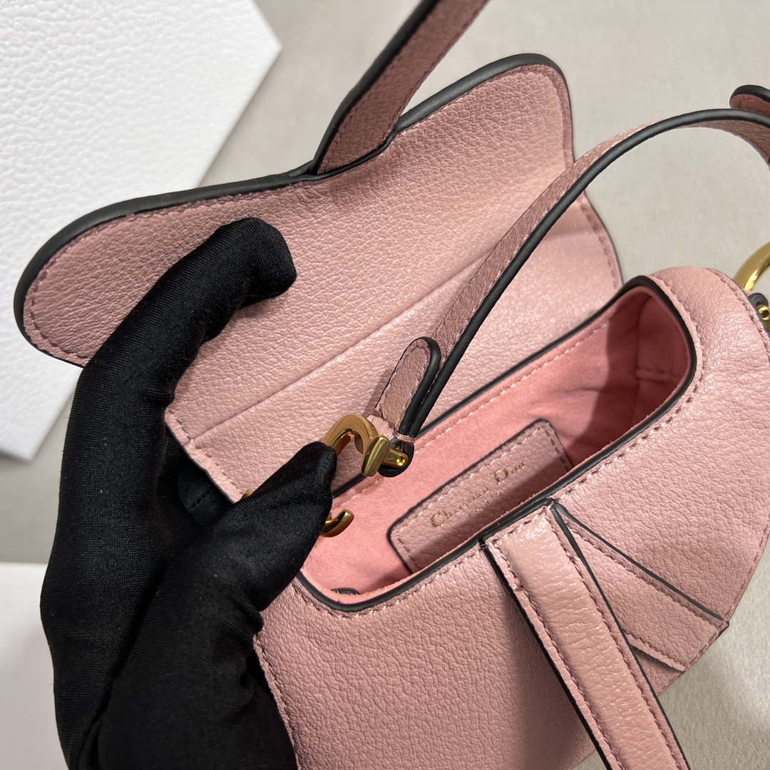 Dior S5685 Micro Saddle Bag With Strap Scarlet Pink Goatskin