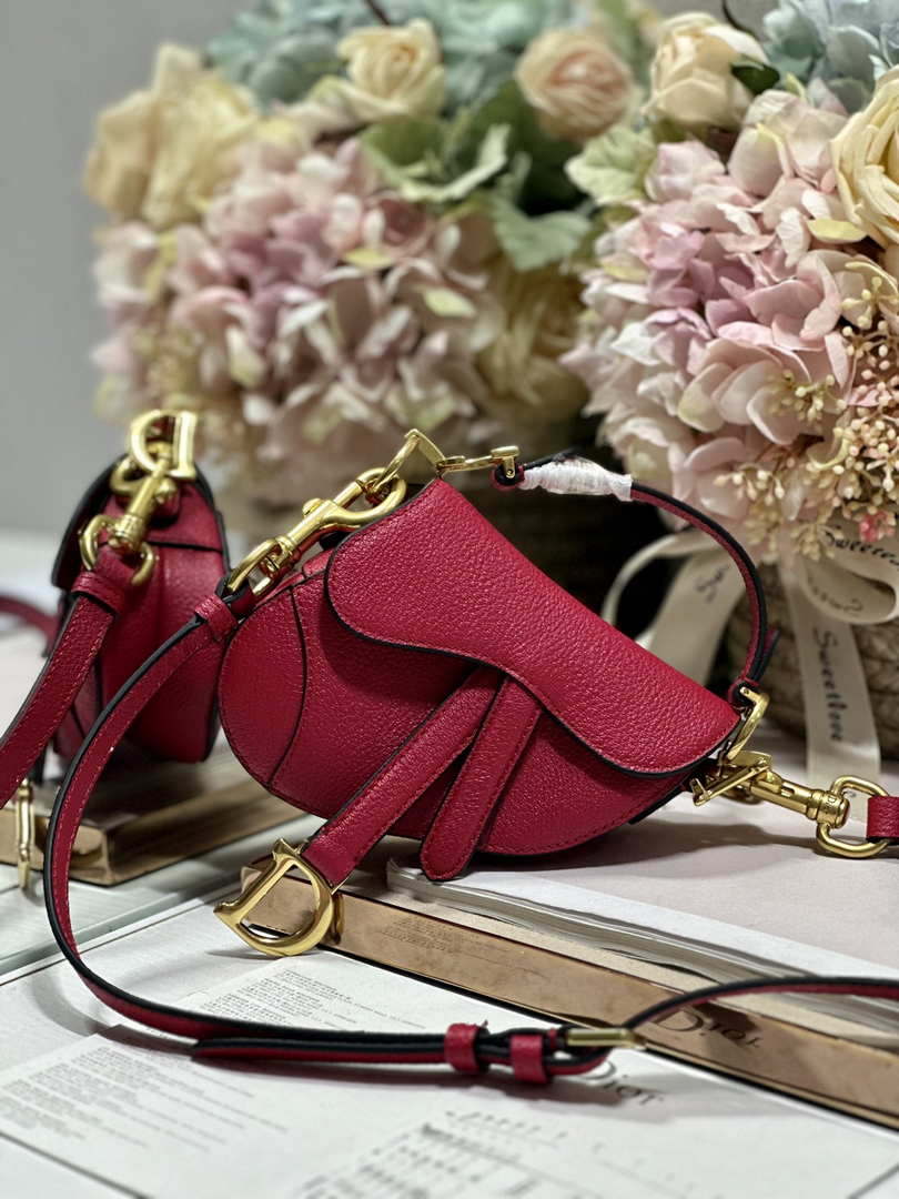 Dior S5685 Micro Saddle Bag With Strap Scarlet Red Goatskin - Default Title - View 1