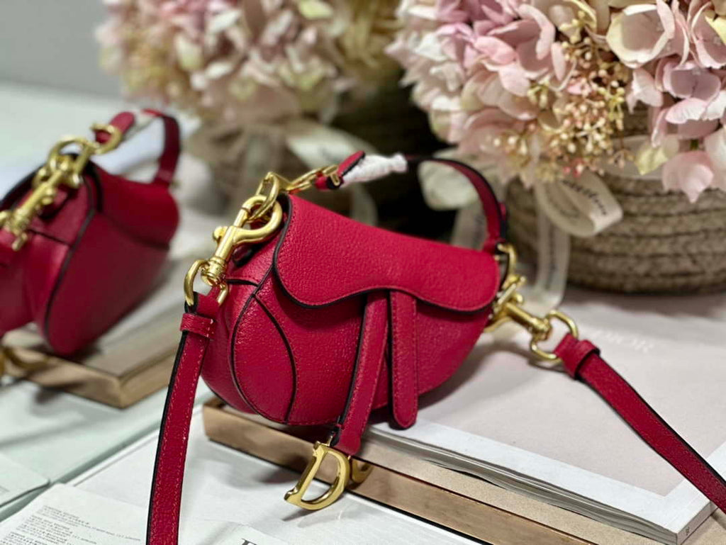 Dior S5685 Micro Saddle Bag With Strap Scarlet Red Goatskin