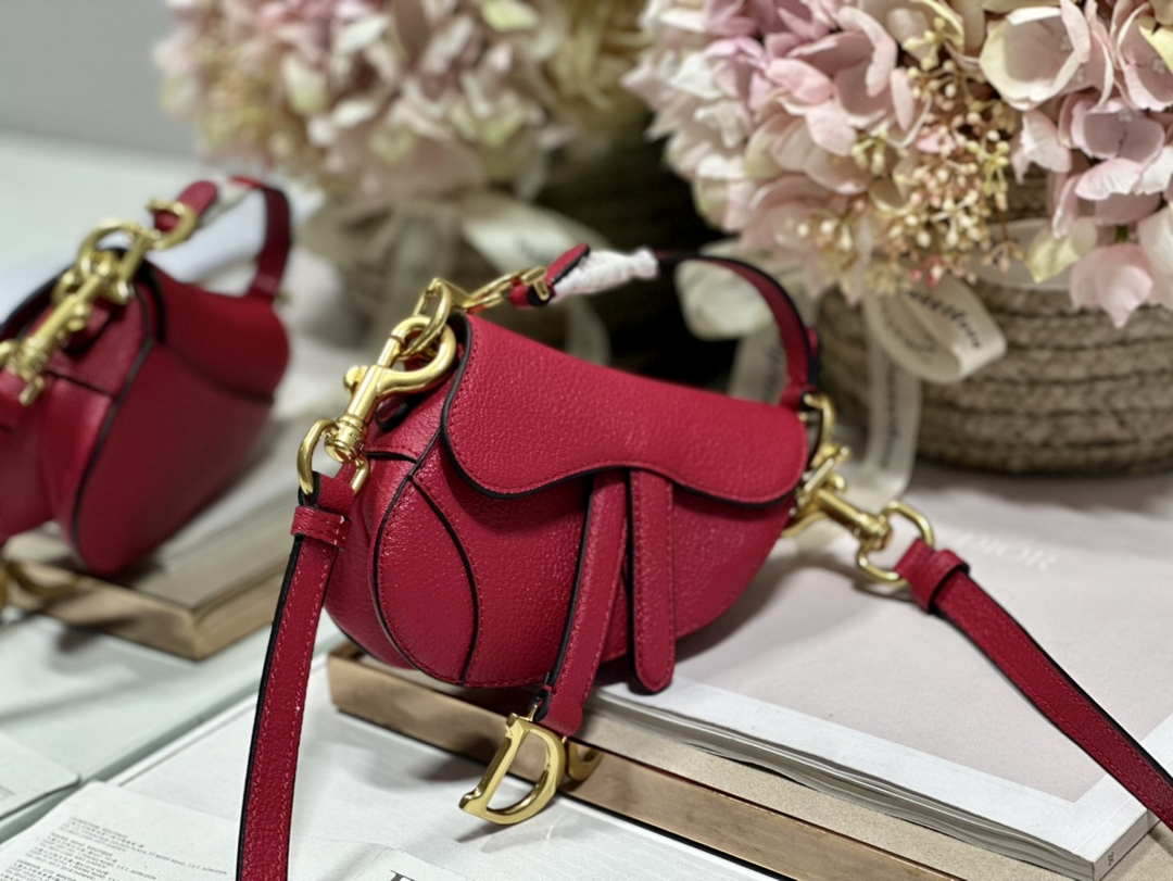 Dior S5685 Micro Saddle Bag With Strap Scarlet Red Goatskin