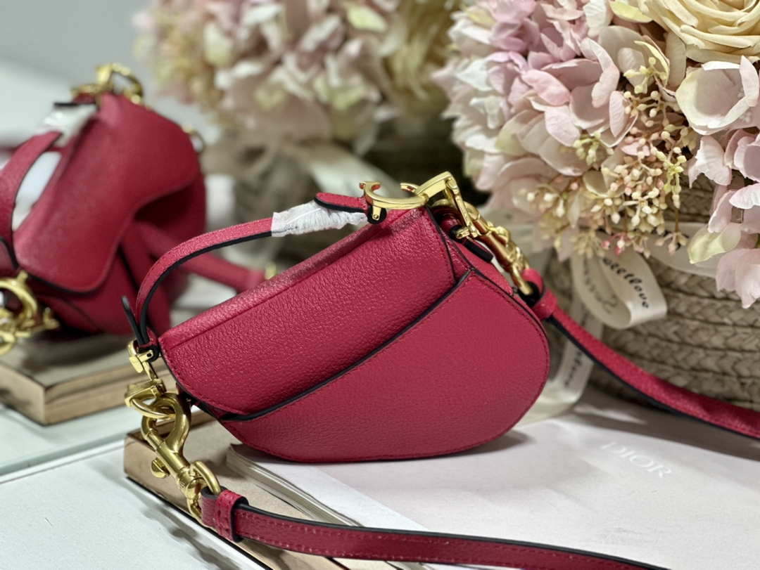 Dior S5685 Micro Saddle Bag With Strap Scarlet Red Goatskin