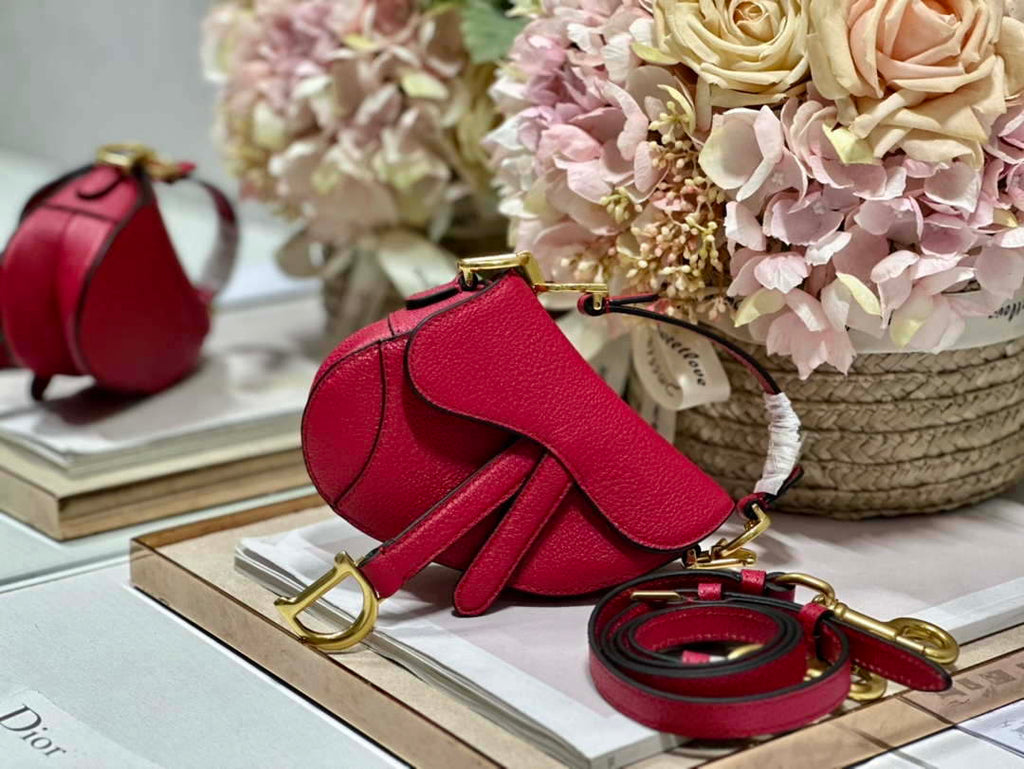 Dior S5685 Micro Saddle Bag With Strap Scarlet Red Goatskin
