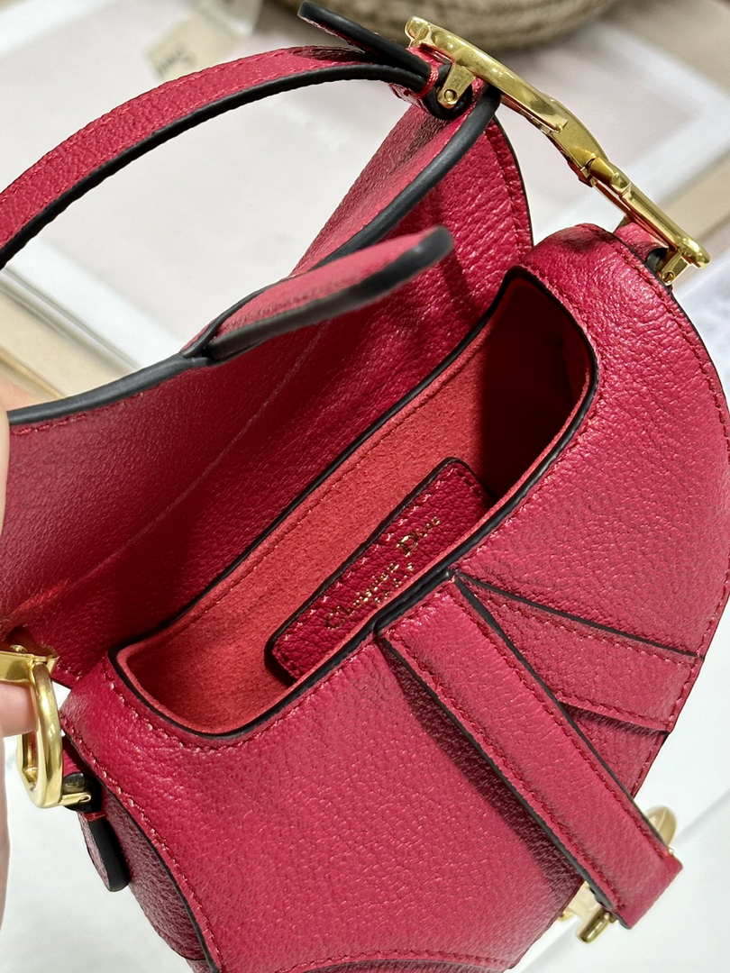Dior S5685 Micro Saddle Bag With Strap Scarlet Red Goatskin - Default Title - View 8