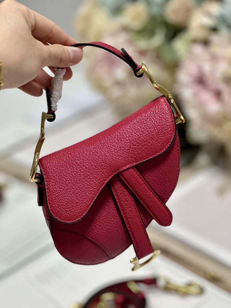 Dior S5685 Micro Saddle Bag With Strap Scarlet Red Goatskin - Default Title - View 9
