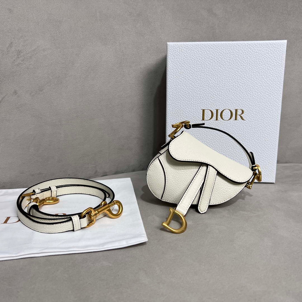 Dior S5685 Micro Saddle Bag With Strap Scarlet White Goatskin