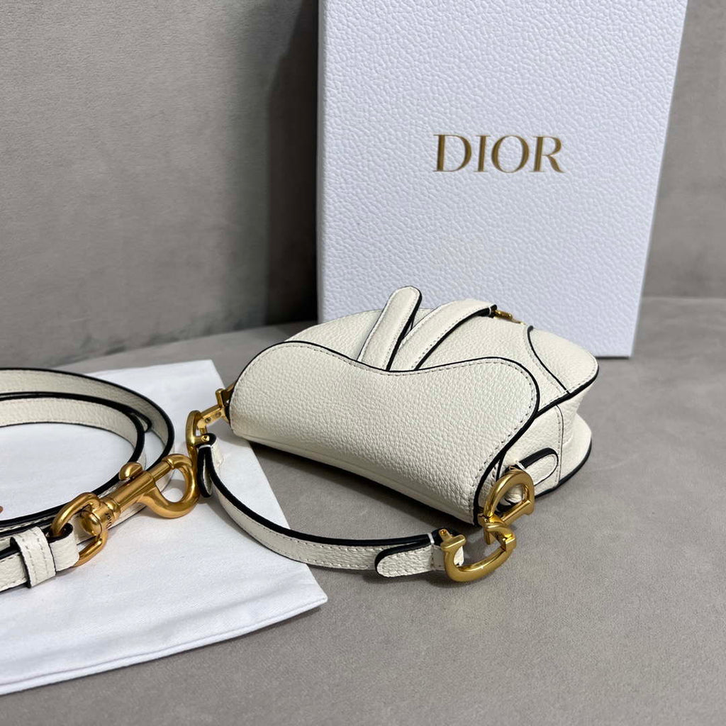 Dior S5685 Micro Saddle Bag With Strap Scarlet White Goatskin