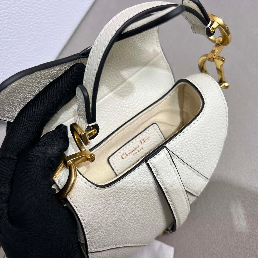 Dior S5685 Micro Saddle Bag With Strap Scarlet White Goatskin