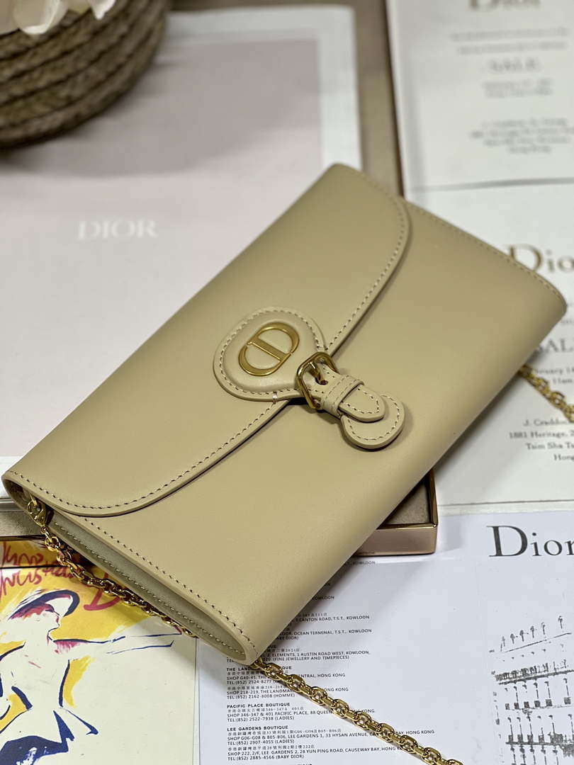 Dior S5703 Bobby EAST-WEST Pouch With Chain Apricot Smooth Calfskin
