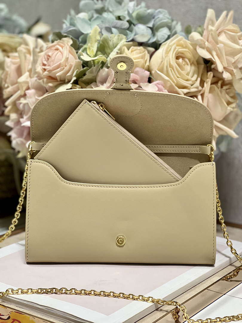 Dior S5703 Bobby EAST-WEST Pouch With Chain Apricot Smooth Calfskin