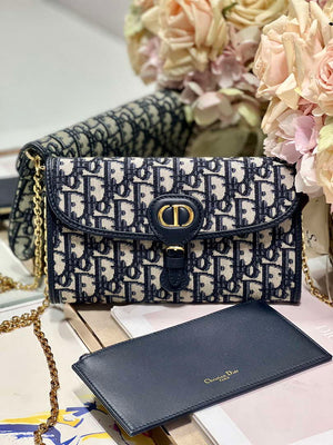 Dior S5703 Bobby EAST-WEST Pouch With Chain Blue Dior Oblique Jacquard - Default Title - View 1