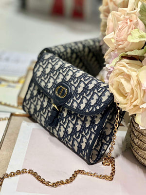 Dior S5703 Bobby EAST-WEST Pouch With Chain Blue Dior Oblique Jacquard - Default Title - View 3