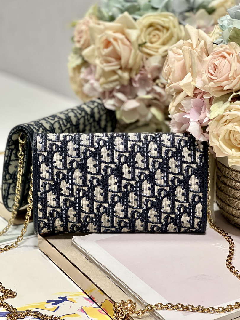 Dior S5703 Bobby EAST-WEST Pouch With Chain Blue Dior Oblique Jacquard - Default Title - View 4