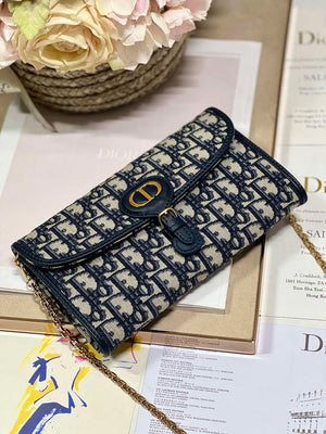 Dior S5703 Bobby EAST-WEST Pouch With Chain Blue Dior Oblique Jacquard - Default Title - View 5