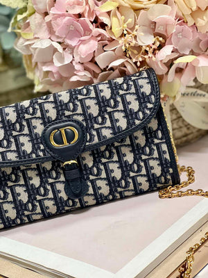 Dior S5703 Bobby EAST-WEST Pouch With Chain Blue Dior Oblique Jacquard - Default Title - View 7