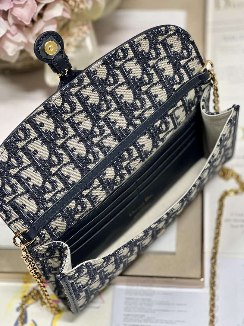 Dior S5703 Bobby EAST-WEST Pouch With Chain Blue Dior Oblique Jacquard - Default Title - View 8