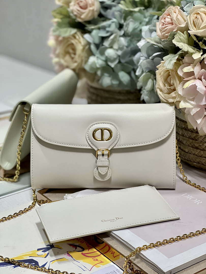 Dior S5703 Bobby EAST-WEST Pouch With Chain White Smooth Calfskin - Default Title - View 1