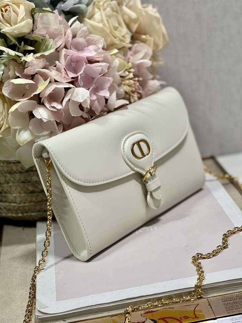 Dior S5703 Bobby EAST-WEST Pouch With Chain White Smooth Calfskin