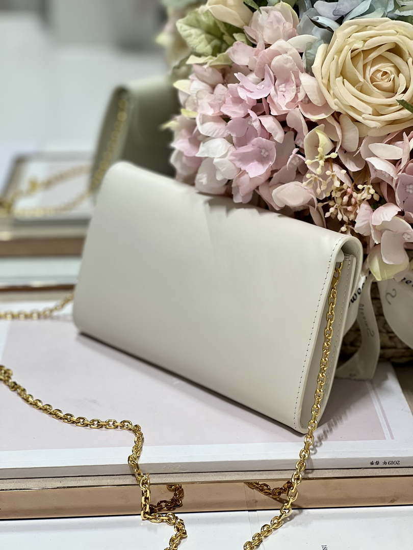 Dior S5703 Bobby EAST-WEST Pouch With Chain White Smooth Calfskin - Default Title - View 5