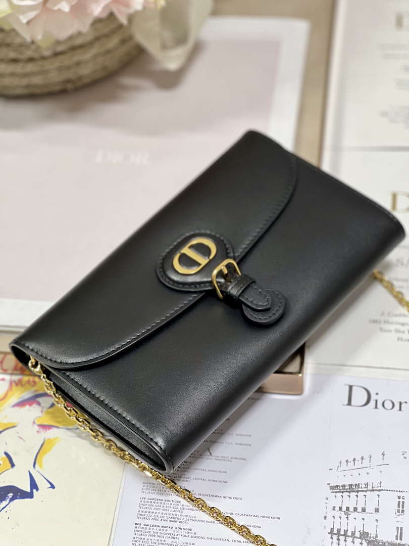 Dior S5703UBPZ_M900 Bobby EAST-WEST Pouch With Chain Black Smooth Calfskin