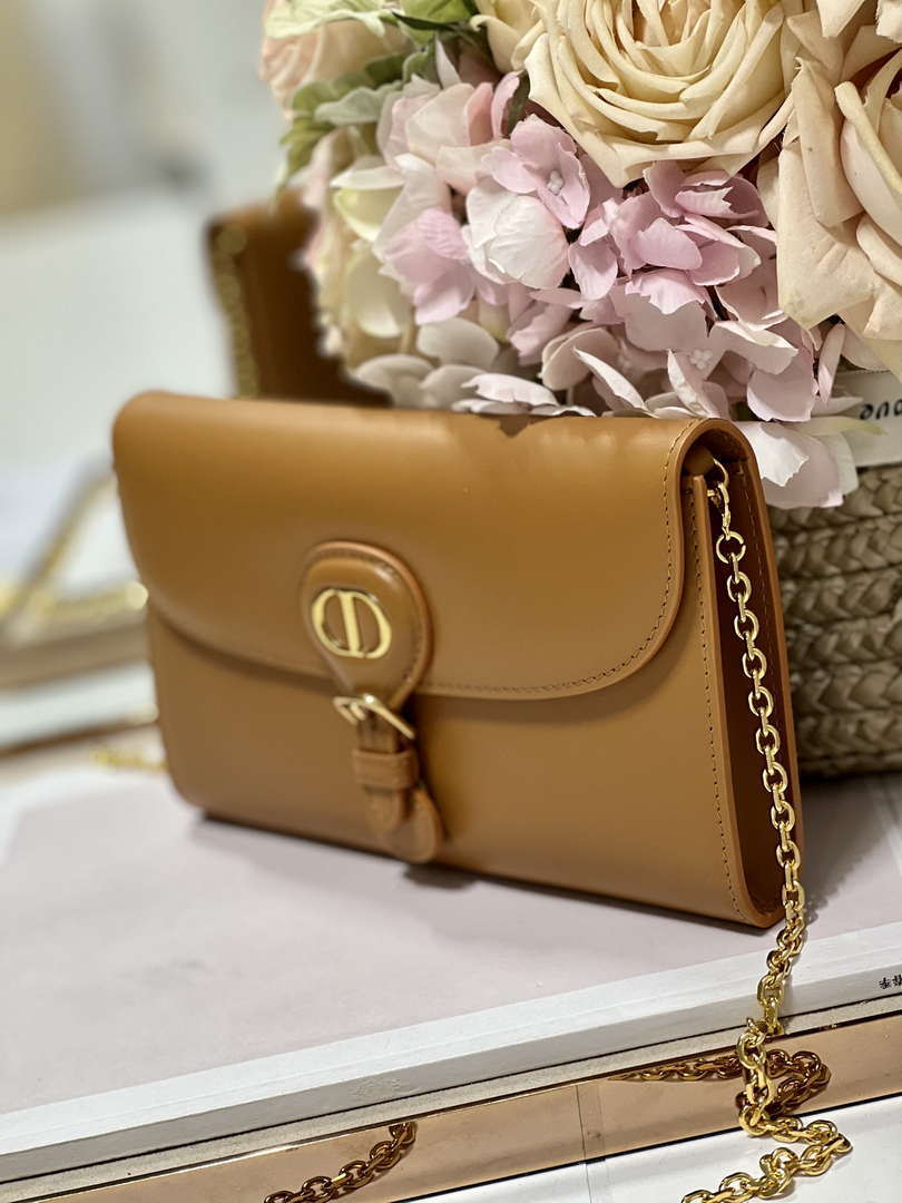 Dior S5703 Bobby EAST-WEST Pouch With Chain Brown Smooth Calfskin