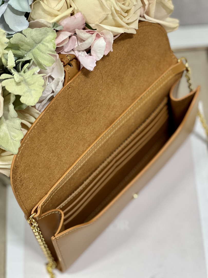 Dior S5703 Bobby EAST-WEST Pouch With Chain Brown Smooth Calfskin