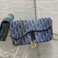 Dior S5907 Saddle Pouch with Chain Blue Denim Dior Oblique Jacquard M2026 - Default Title - View 1