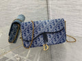 Dior S5907 Saddle Pouch with Chain Blue Denim Dior Oblique Jacquard M2026