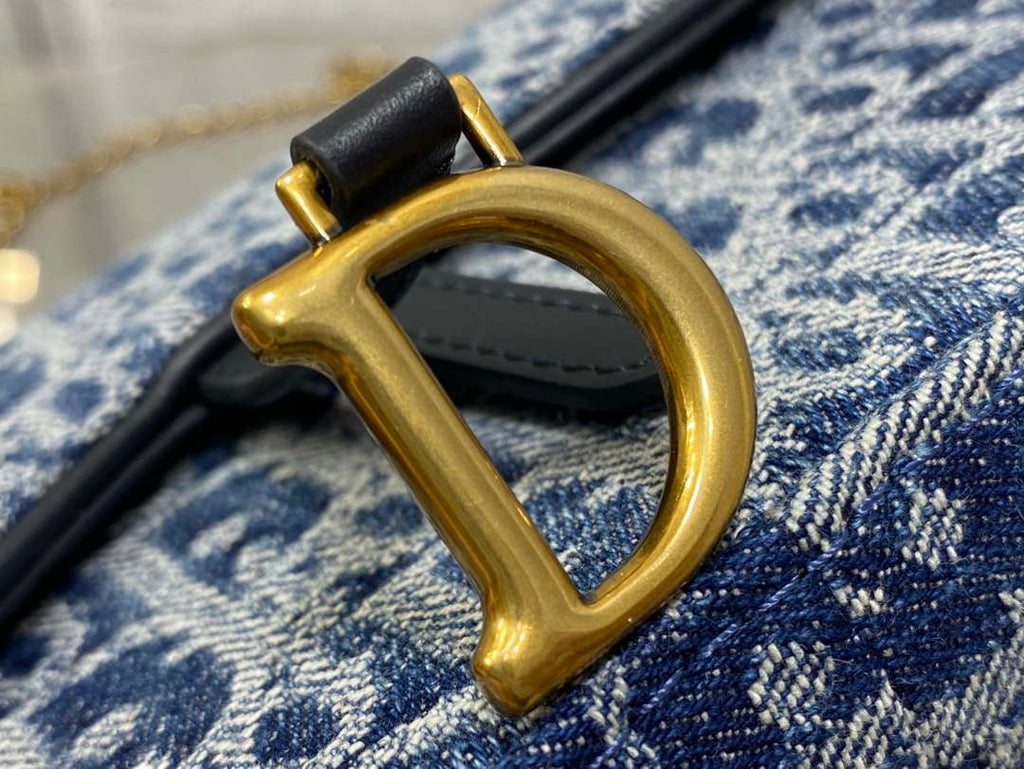 Dior S5907 Saddle Pouch with Chain Blue Denim Dior Oblique Jacquard M2026
