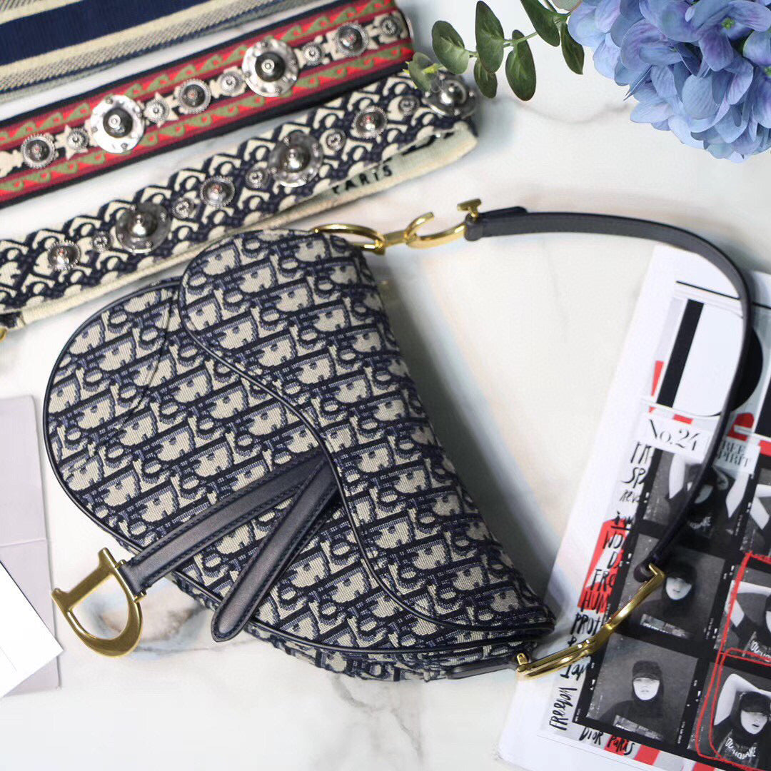 Dior Saddle Bag M0446 Blue Dior Oblique Jacquard - Default Title - View 1
