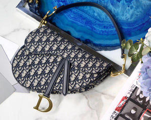 Dior Mini Saddle Bag M0447 Blue Dior Oblique Jacquard - Default Title - View 1