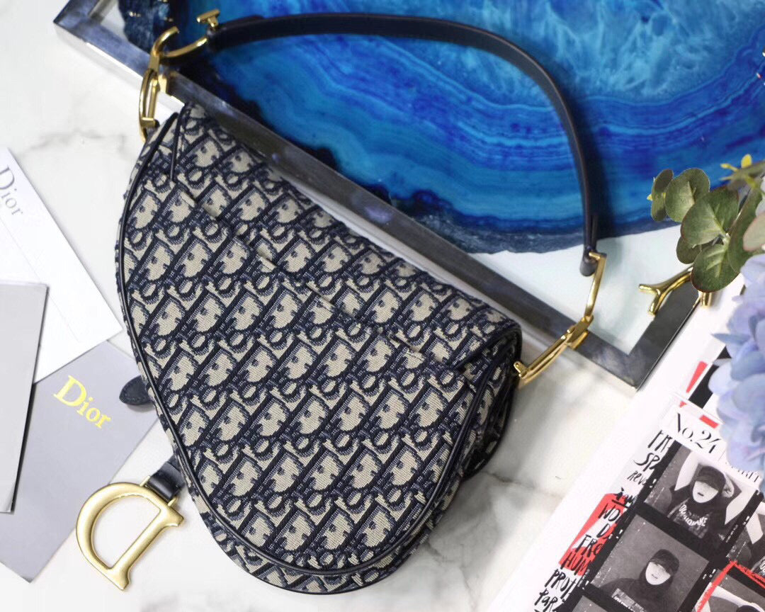 Dior Mini Saddle Bag M0447 Blue Dior Oblique Jacquard - Default Title - View 3