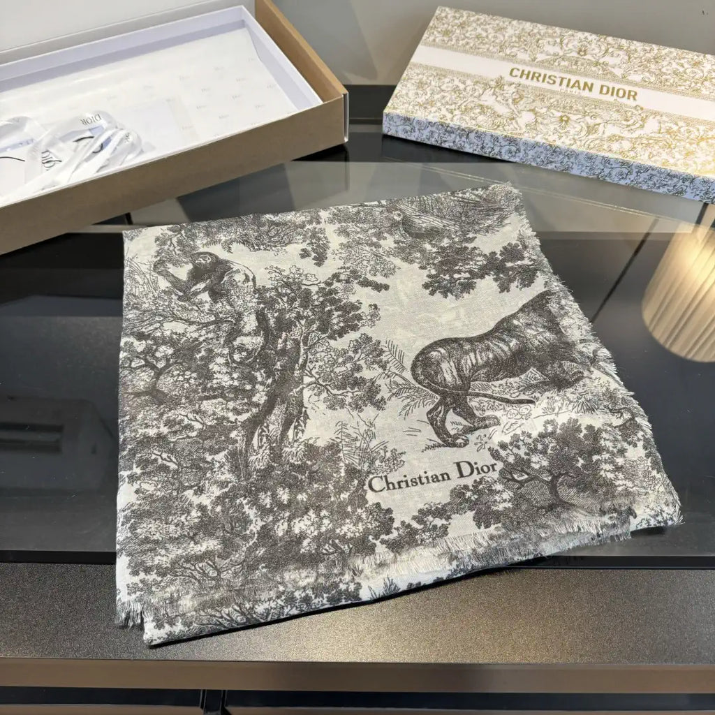 Dior Scarves Dior Elegant Animal Jungle Silk Cashmere Scarf& Shawl  Cashmere D63417