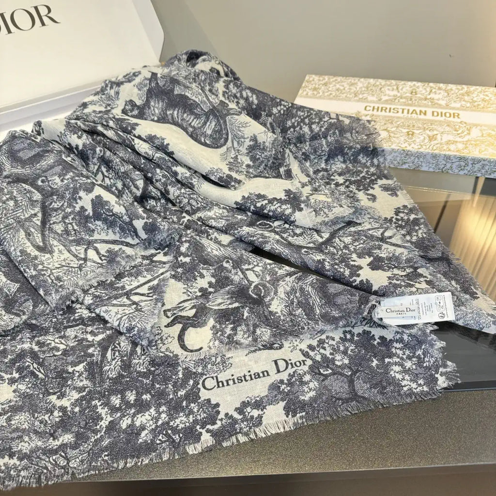 Dior Scarves Dior Elegant Animal Jungle Silk Cashmere Scarf& Shawl  Cashmere D63419