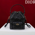 Dior Small Caro Bucket Bag Powder Black Macrocannage Lambskin M3372