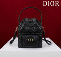 Dior Small Caro Bucket Bag Powder Black Macrocannage Lambskin M3372