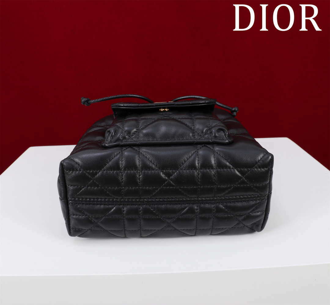 Dior Small Caro Bucket Bag Powder Black Macrocannage Lambskin M3372