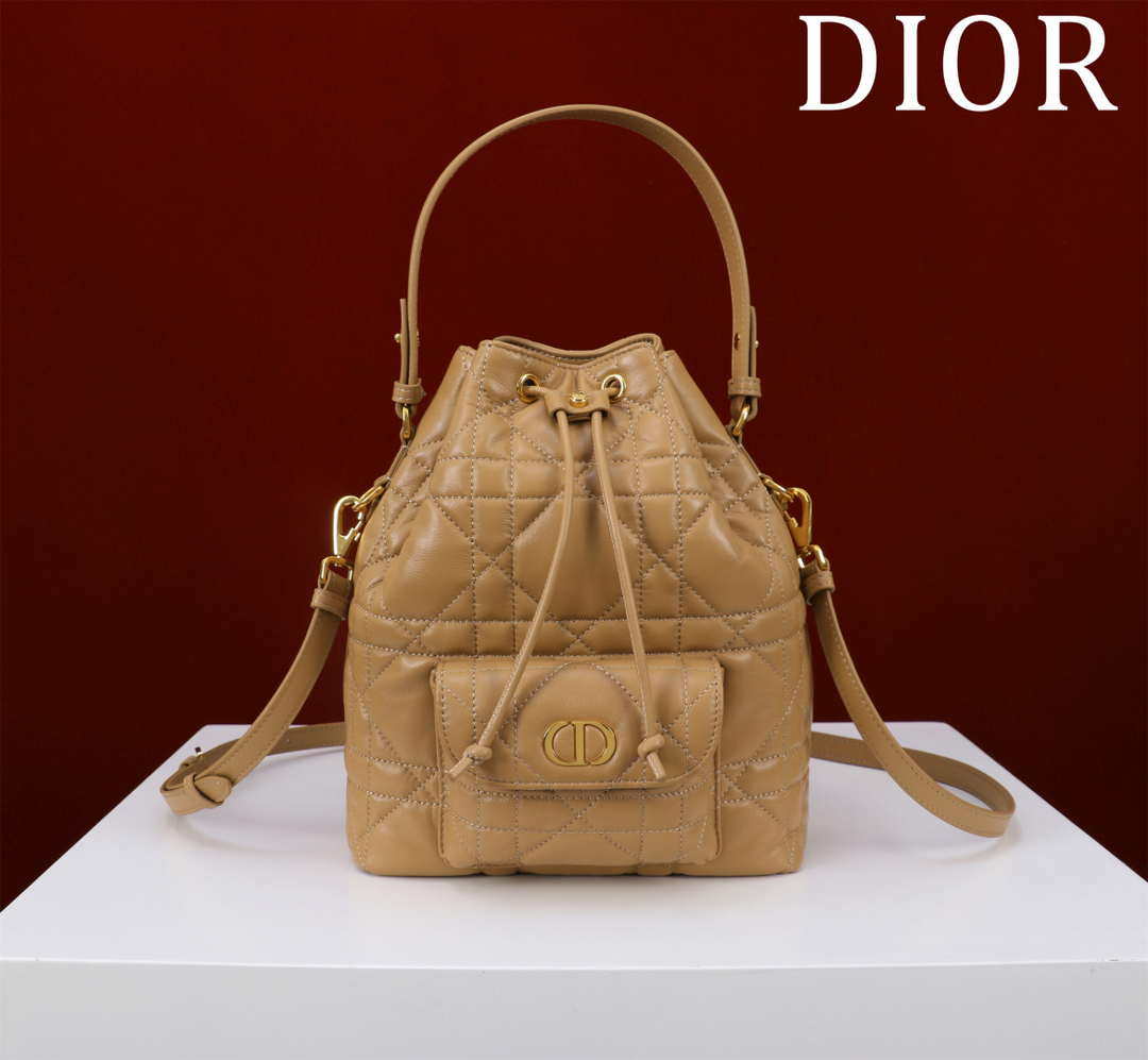 Dior Small Caro Bucket Bag Powder Brown Macrocannage Lambskin M3372