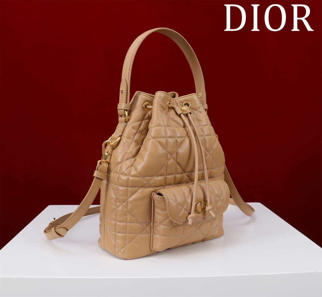Dior Small Caro Bucket Bag Powder Brown Macrocannage Lambskin M3372