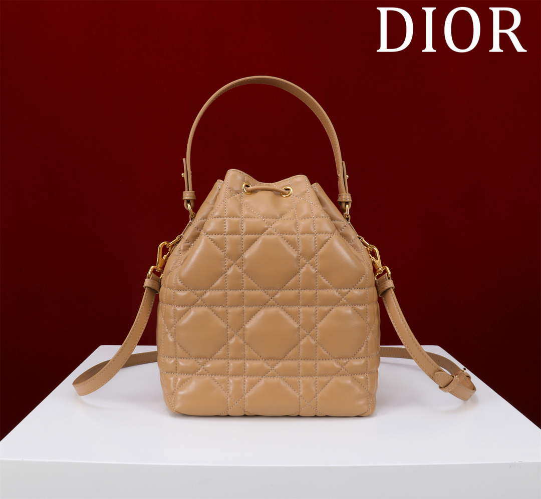 Dior Small Caro Bucket Bag Powder Brown Macrocannage Lambskin M3372