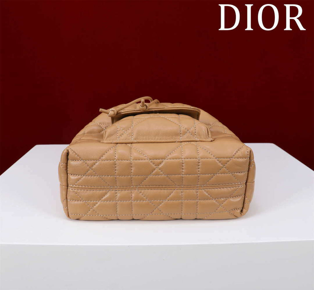 Dior Small Caro Bucket Bag Powder Brown Macrocannage Lambskin M3372
