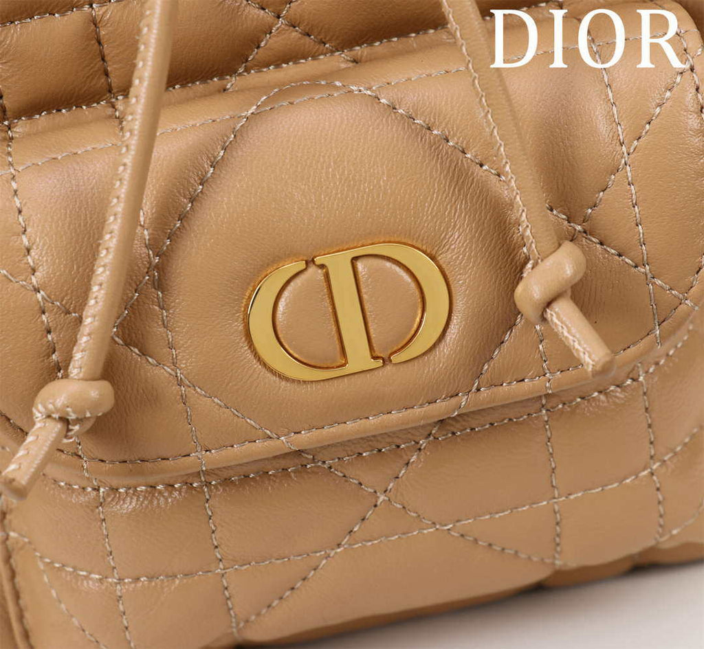 Dior Small Caro Bucket Bag Powder Brown Macrocannage Lambskin M3372