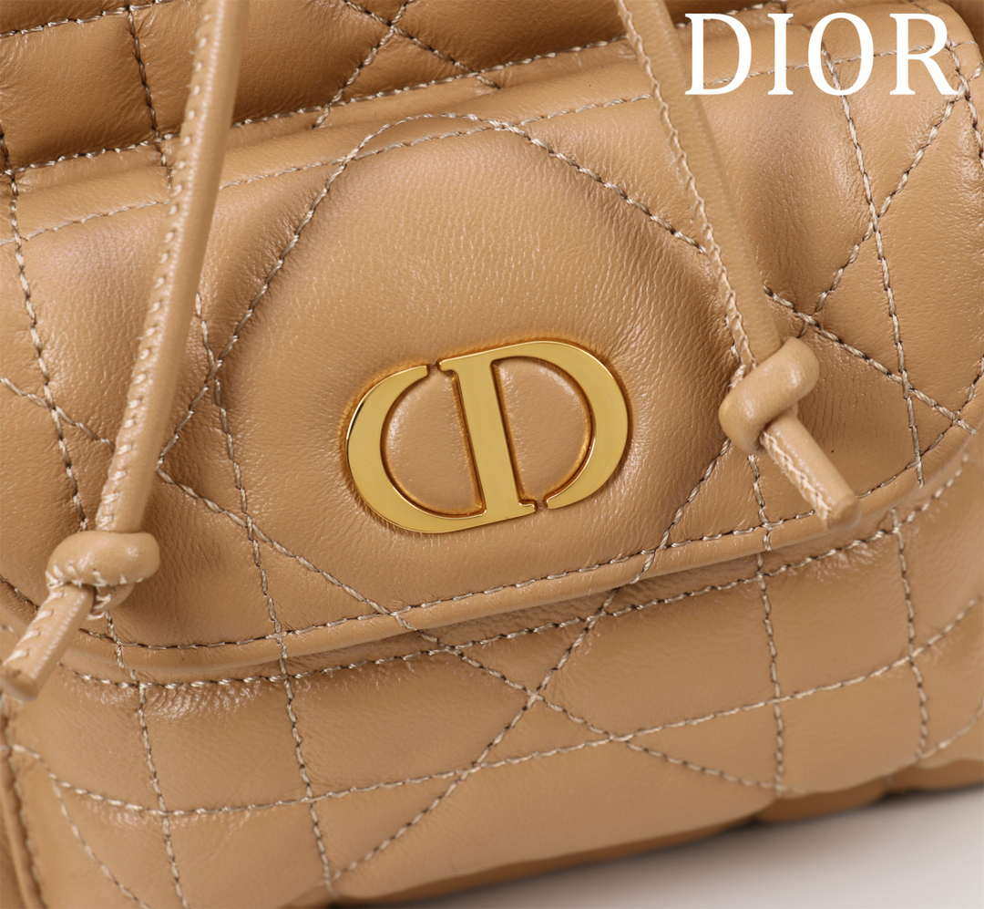 Dior Small Caro Bucket Bag Powder Brown Macrocannage Lambskin M3372