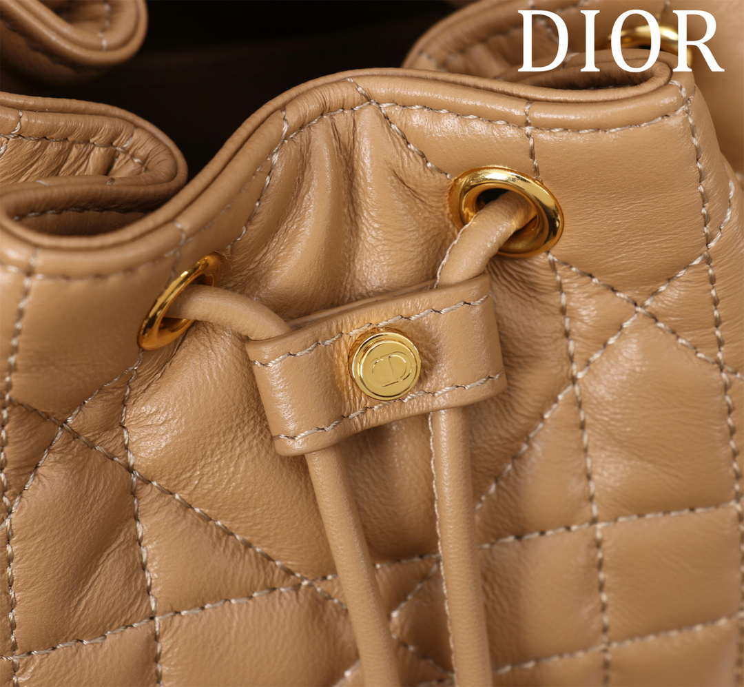 Dior Small Caro Bucket Bag Powder Brown Macrocannage Lambskin M3372