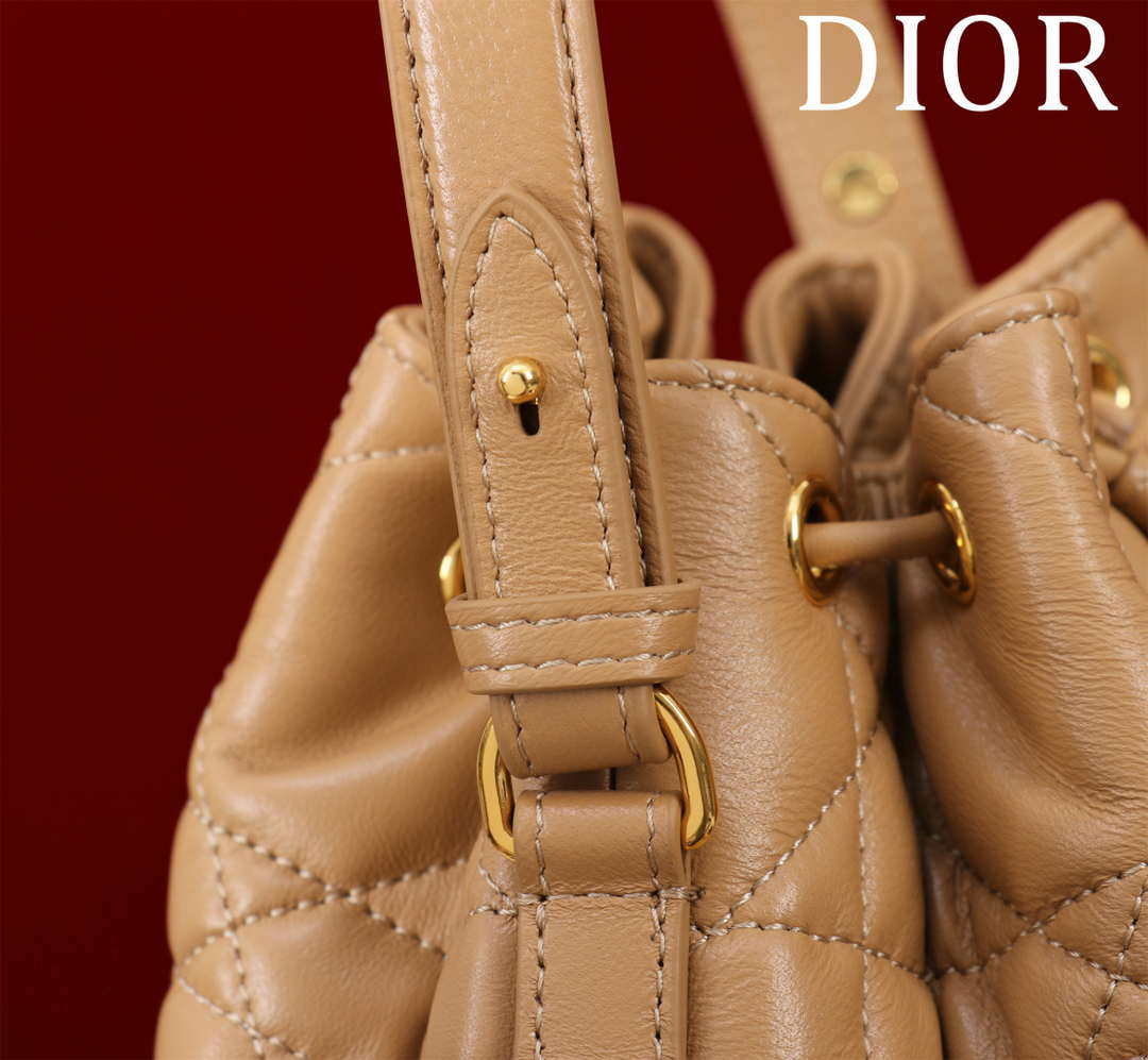 Dior Small Caro Bucket Bag Powder Brown Macrocannage Lambskin M3372