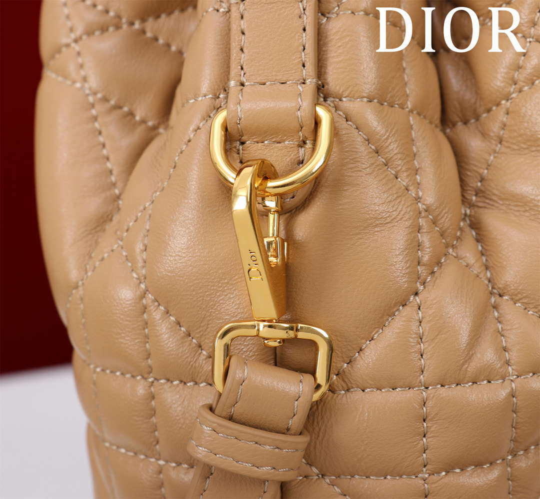 Dior Small Caro Bucket Bag Powder Brown Macrocannage Lambskin M3372