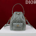 Dior Small Caro Bucket Bag Powder Gray Macrocannage Lambskin M3372