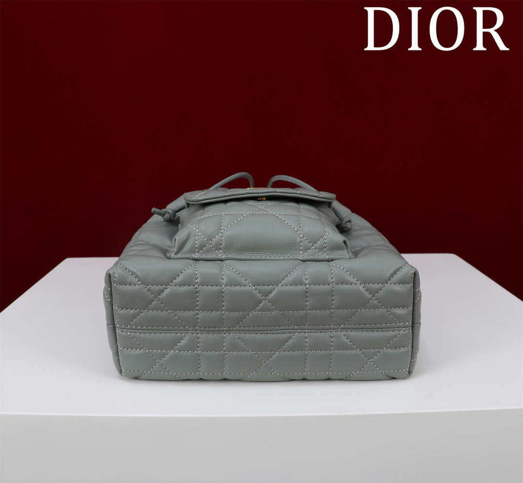 Dior Small Caro Bucket Bag Powder Gray Macrocannage Lambskin M3372