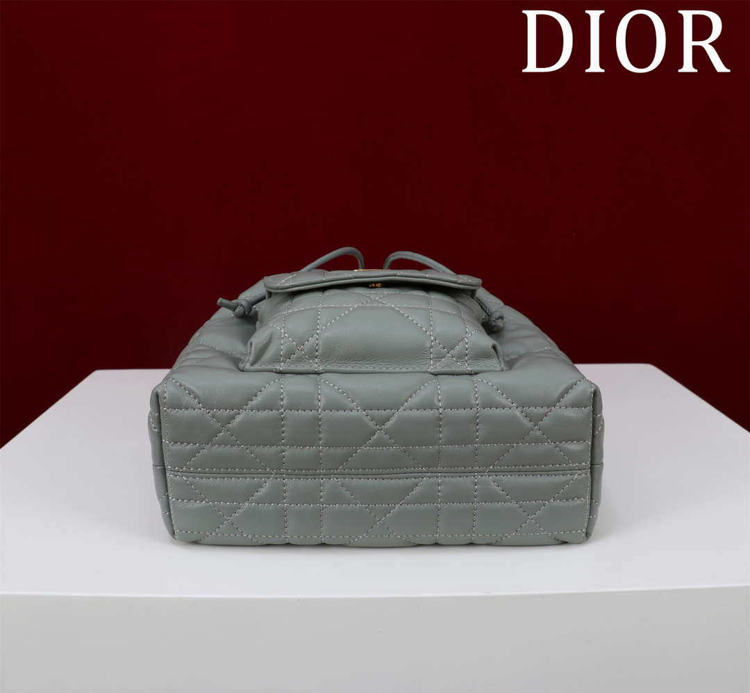 Dior Small Caro Bucket Bag Powder Gray Macrocannage Lambskin M3372
